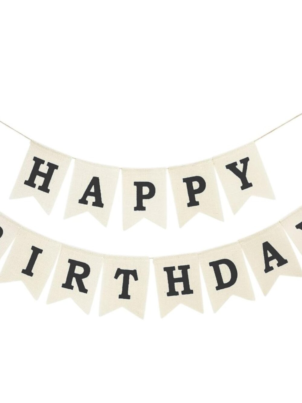 Burlap Happy Birthday Banner, Assembled Reusable Black Happy Birthday Sign for R